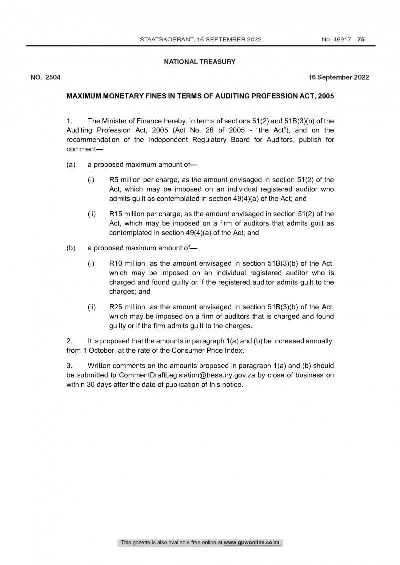Maximum Monetary Fines in terms of Auditing Profession Act logo